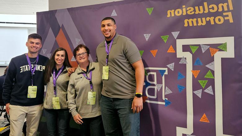 Jarrett加德纳, 苏帕特森, CAPS counselor Alyssa Luther Vasko, and student Kadyn Carey at the NCAA Inclusion Forum.